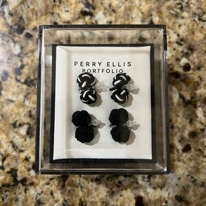 New - Perry Ellis Portfolio Men's Silk Knot Cufflinks in Black
